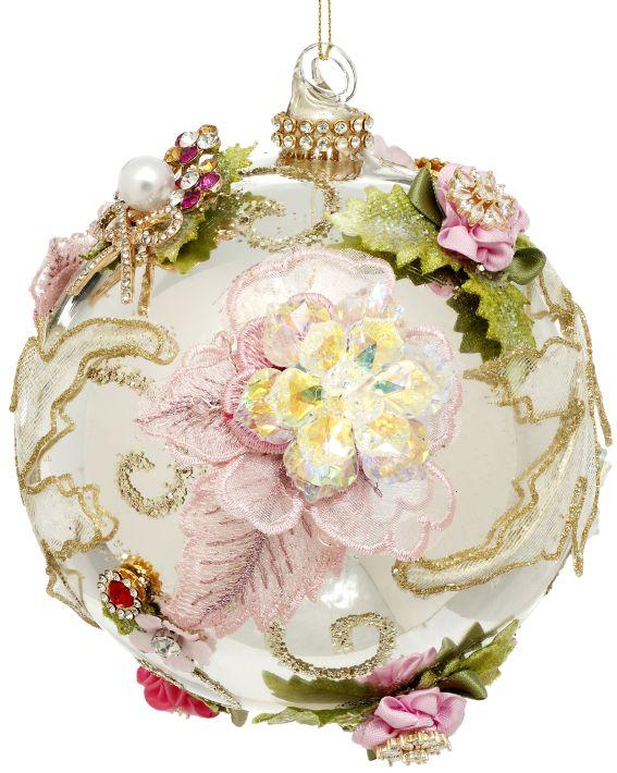 Jeweled Ball Ornament, Pink Silver - 5 Inches