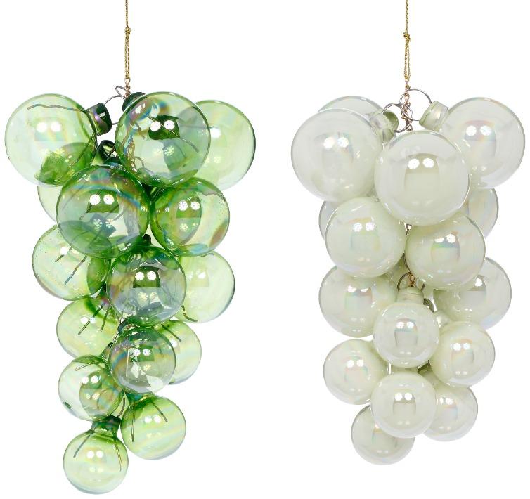 Pearl Grape Cluster Ornament, Assortment of 2 - 9 Inches