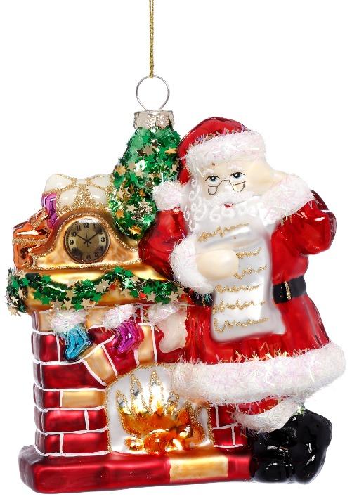 Santa by Fireplace Ornament - 5.5 Inches