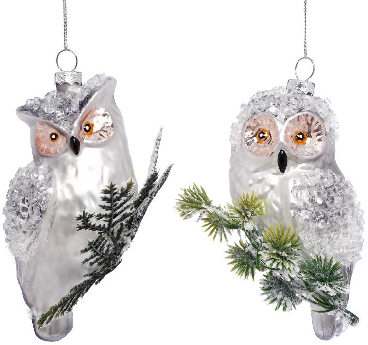 Owl on Branch Ornament, Assortment of 2 - 5 Inches