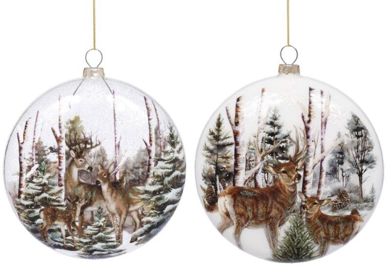 Deer Forest Ball Ornament, Assortment of 2 - 5.5 Inches