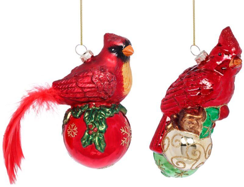Cardinal on Ball Ornament, Assortment of 2 - 5 Inches
