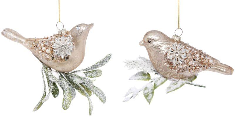 Glittered Bird Ornament, Assortment of 2 - 5 x 3 Inches
