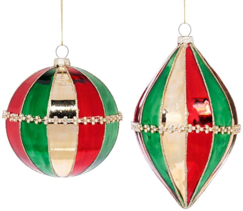Striped Jewel Ornament, Box of 6 - 4 Inches