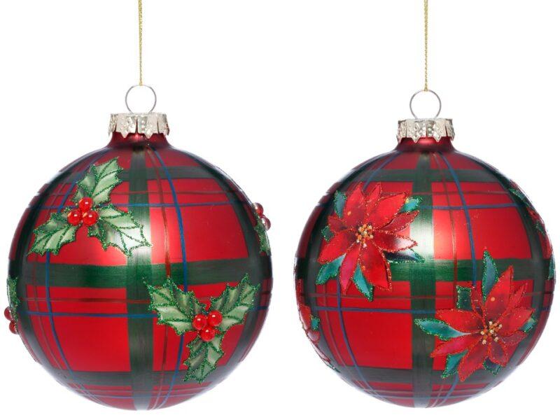 Plaid Poinsettia Ornament, Box of 6 - 4 Inches
