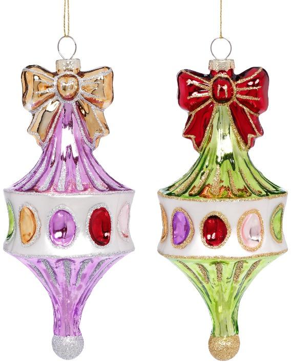 Jeweled Finial with Bow Ornament, Assortment of 2 - 7 Inches