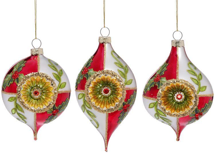 Floral Teardrop Ornament, Box of 6 - 3 Inches