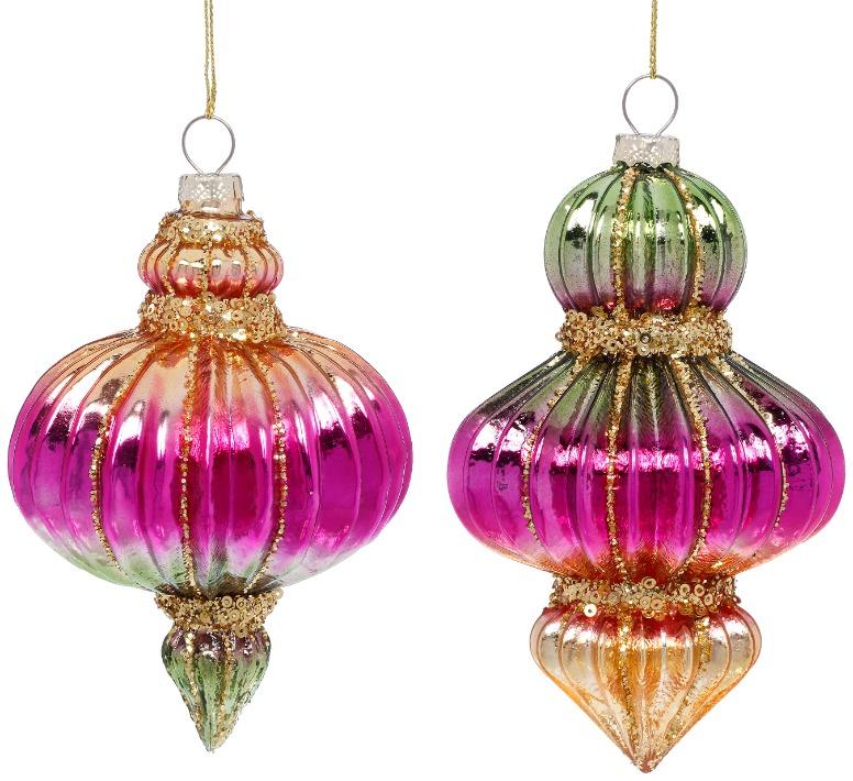 Ribbed Finial Ornament, Box of 6 - 5.5 Inches