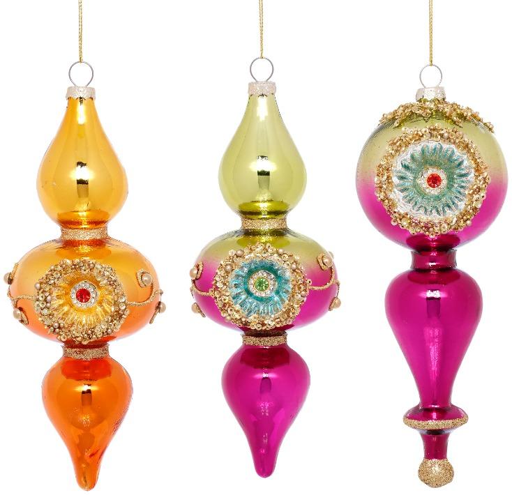 Double Finial Drop Ornament, Box of 6 - 8 Inches