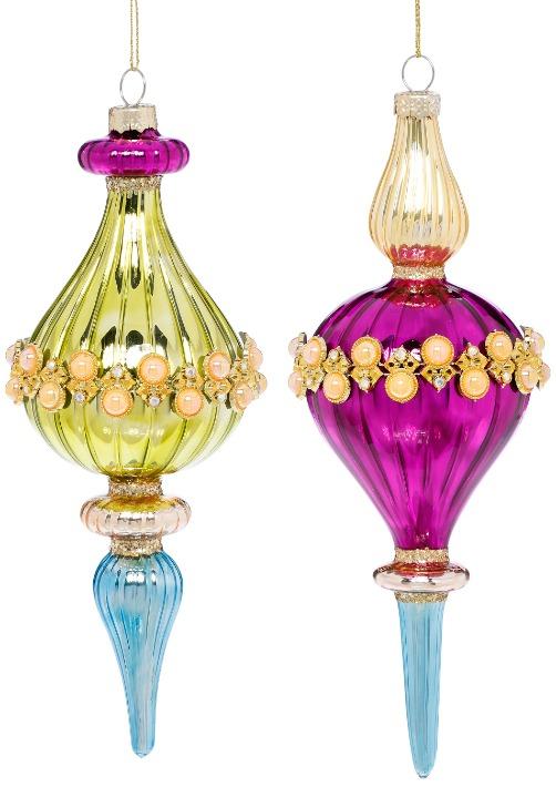 Bright Finial Drop Ornament, Box of 6 - 9 Inches