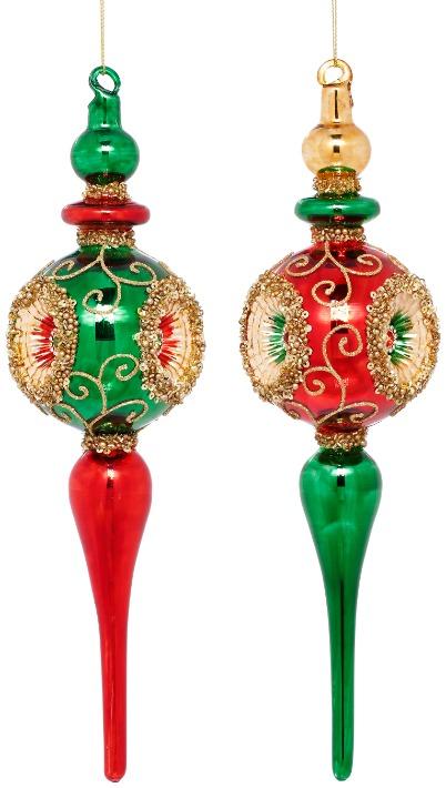 Christmas Swirl Finial Ornament, Assortment of 2 - 12 Inches