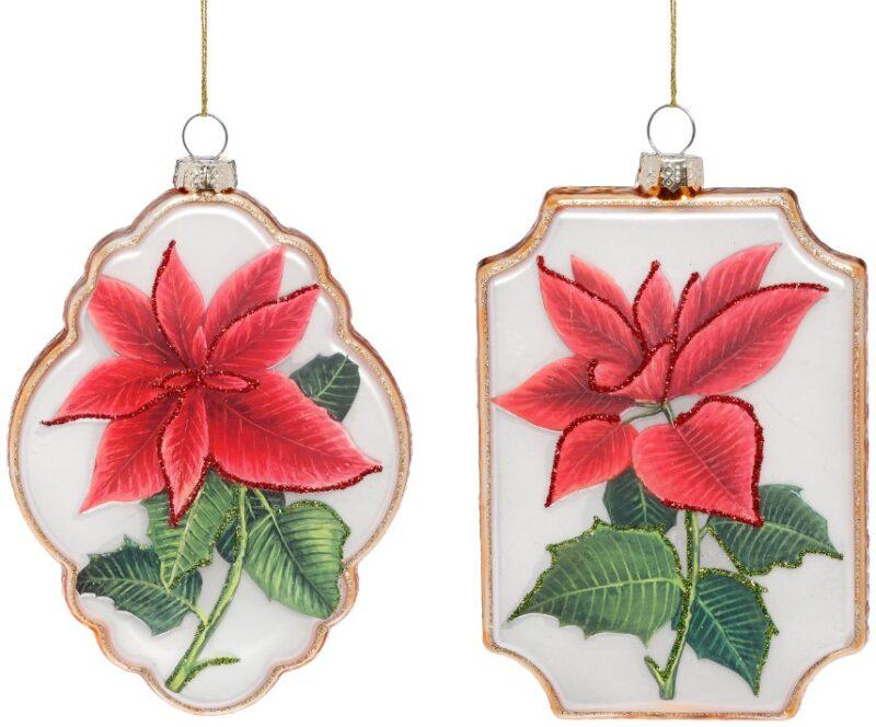 Poinsettia Framed Ornament, Assortment of 2 - 6 Inches
