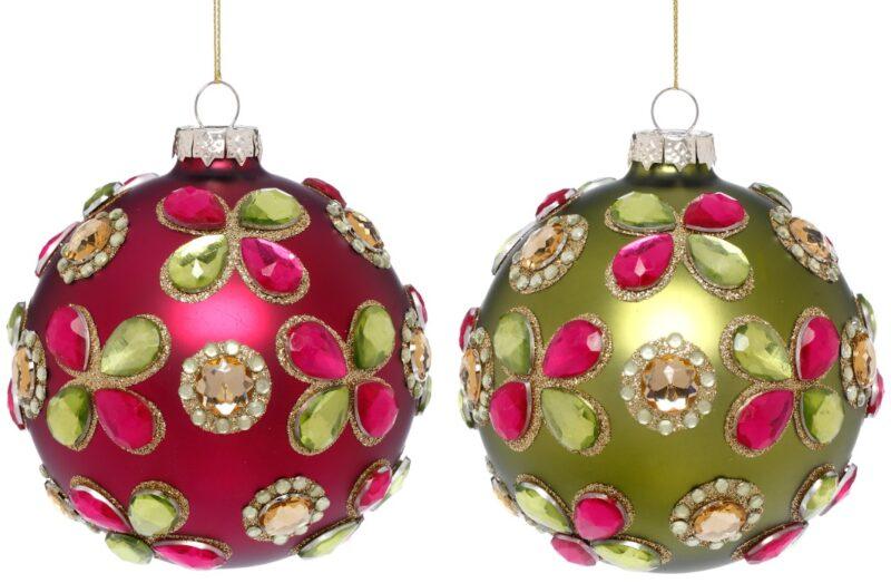 Jeweled Flower Ball Ornament, Box of 6 - 4 Inches
