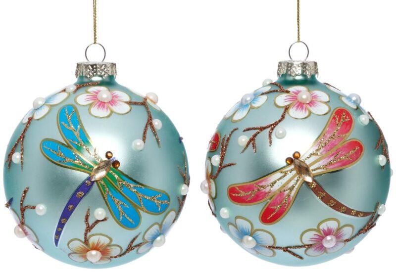 Dragonfly Floral Ball Ornament, Assortment of 2 - 4 Inches
