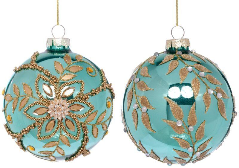 Gold Leaf Trim Balloon Ornament, Box of 6 - 4 Inches