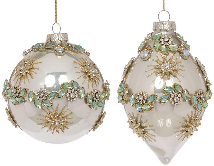 Floral Jeweled Ornament, Box of 6 - 4 Inches