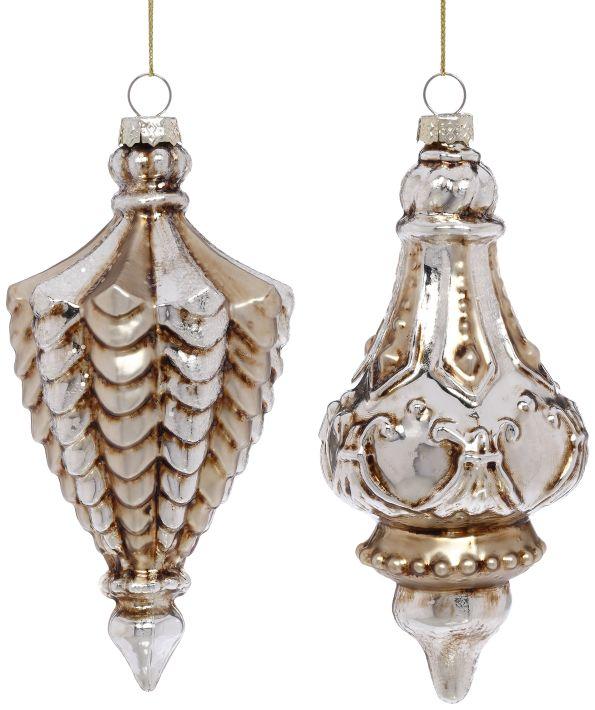 Gold and Silver Ornate Finial Ornament, Assortment of 2 - 7 Inches