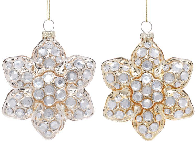 Crystal Star Flower Ornament, Assortment of 2 - 4.5 Inches