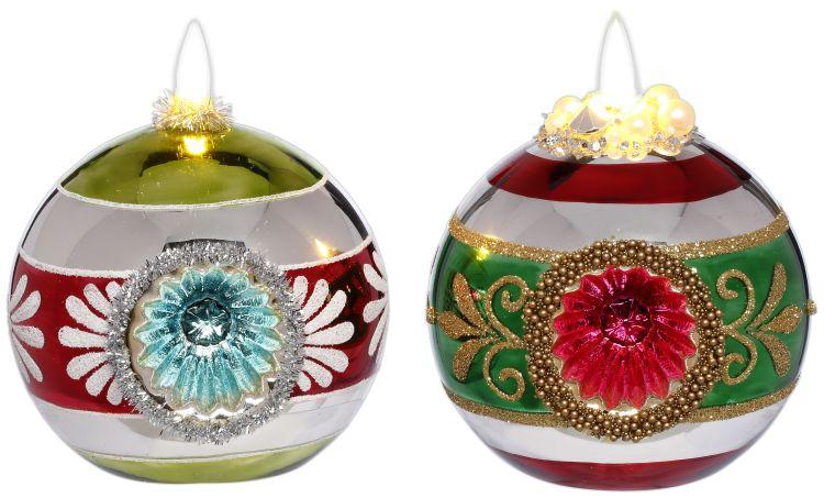 Glitter Floral Globe with LED Ornament, Assortment of 2 - 4 Inches