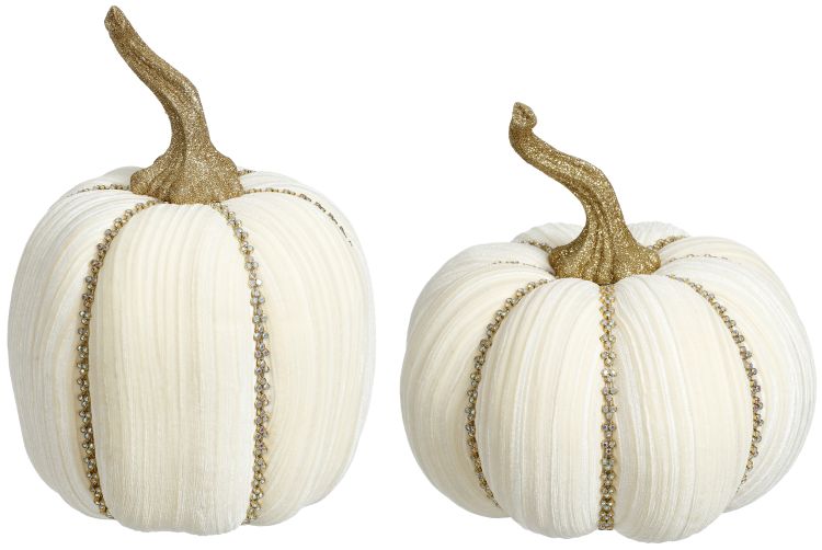 Jeweled Pumpkin,  Ivory, Assortment of 2 - 8-9 Inches