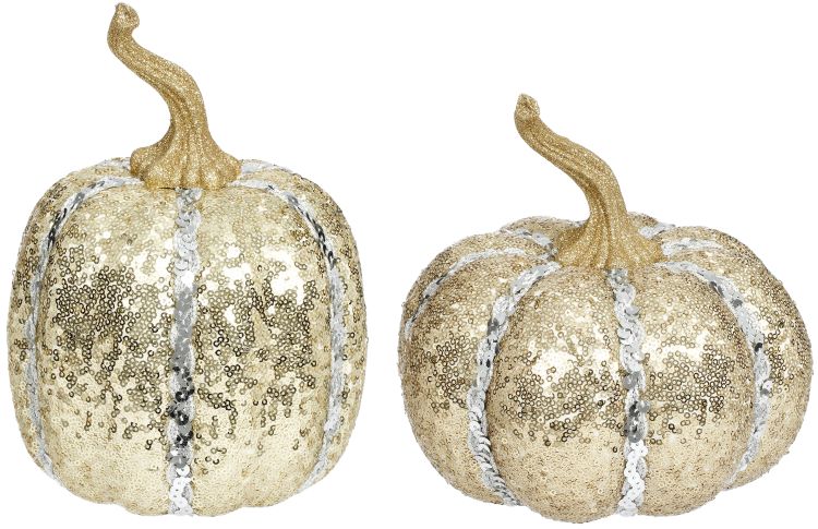 Sequined Halloween Pumpkin, Assortment of 2 - 8-9 Inches