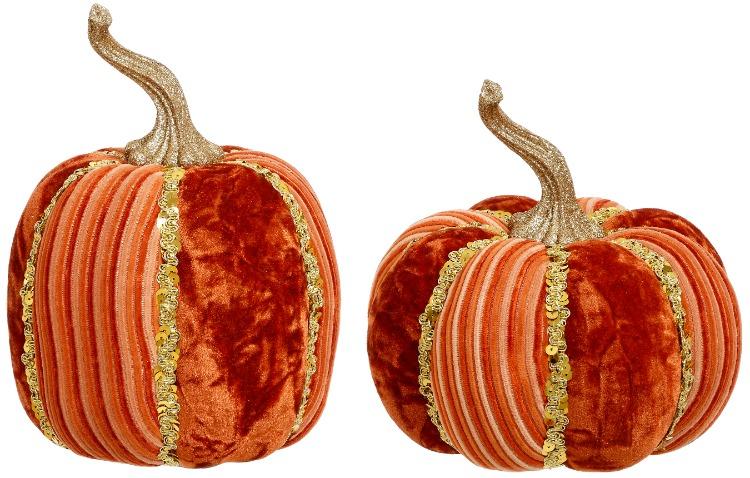 Velvet Pumpkin, Orange, Assortment of 2 - 7-9 Inches