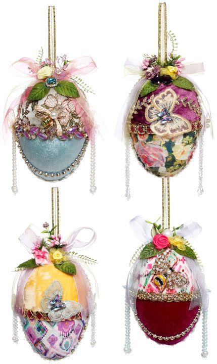 Fabric Jeweled Easter Egg, Assortment of 4 - 6 Inches