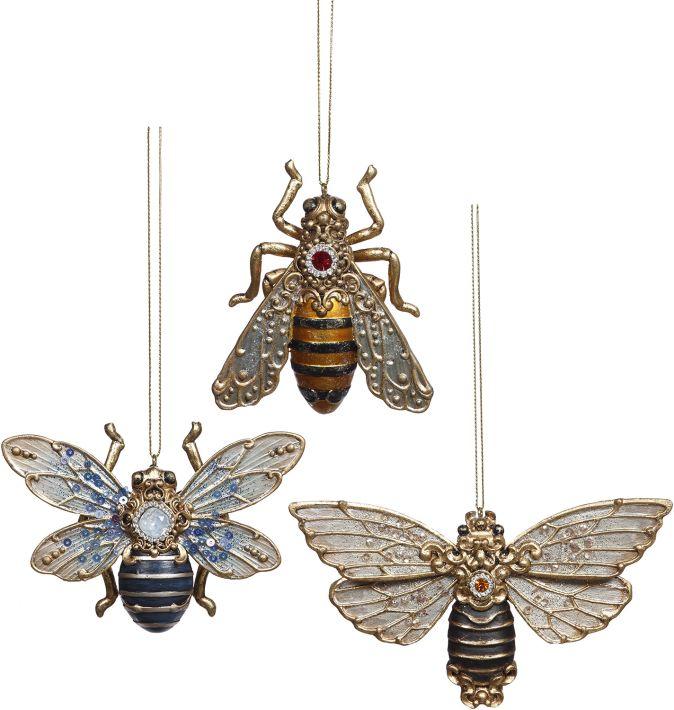Jewel Bee Ornament, Assortment of 3 - 3 Inches