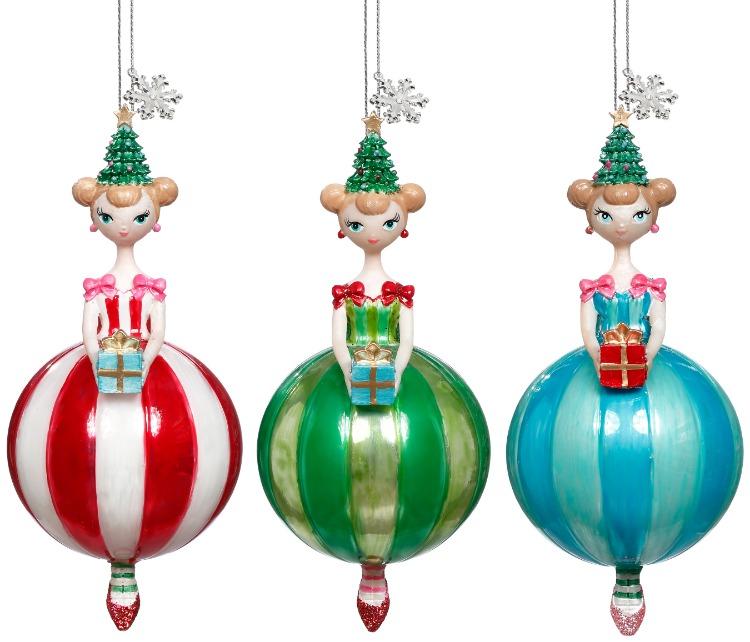 Girl on Candy Cane Ornament, Box of 6 - 5 Inches