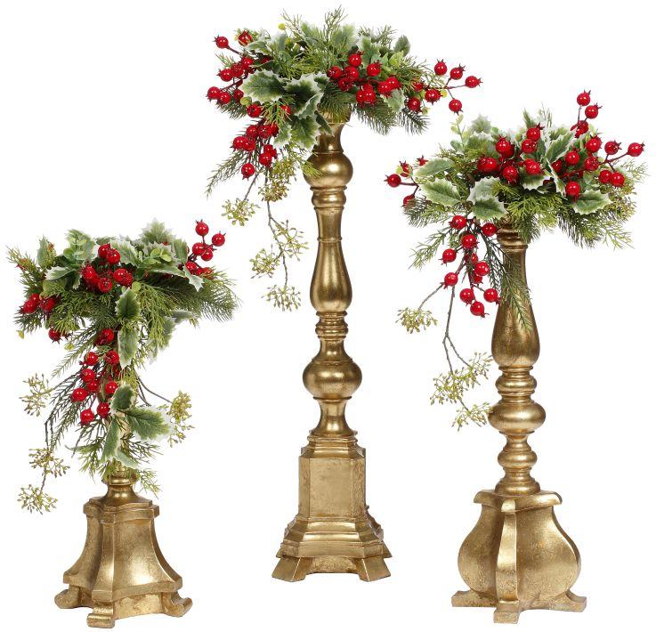 Trimmed Holly Berries Candle Holder, Assortment of 3 - 17-25 Inches
