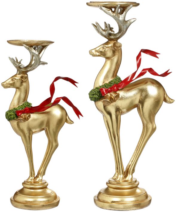Holiday Deer on Pedestal Candle Holder, Assortment of -  13-16 Inches