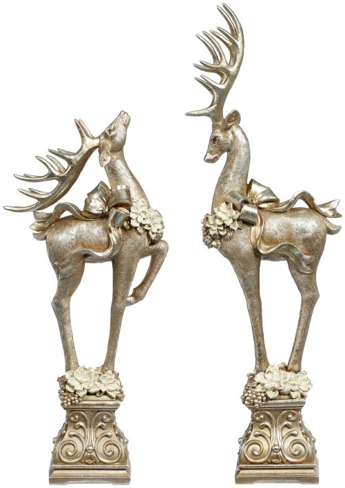Ribboned Deer on Pedestal, Assortment of 2 - 16-20 Inches