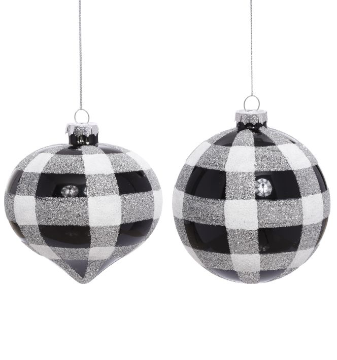 Gingham Plaid Ornament, Assortment of 2 -4 Inches