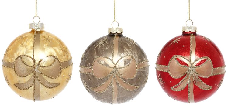 Ribboned Ornament, Assortment of 3 - 4 Inches