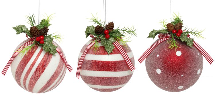 Peppermint Ball Ornament, Assortment of 3 - 4 Inches