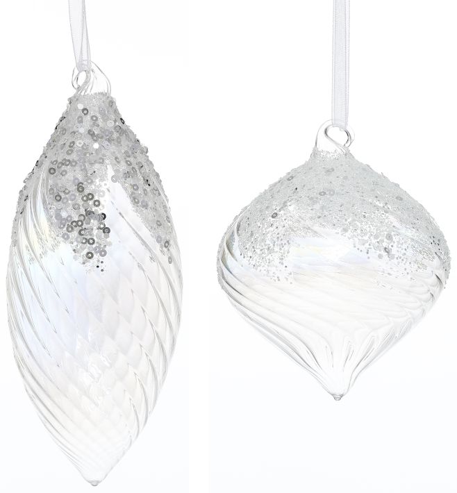 Glittered Silver  Ornament, Assortment of 2 - 4-6 Inches