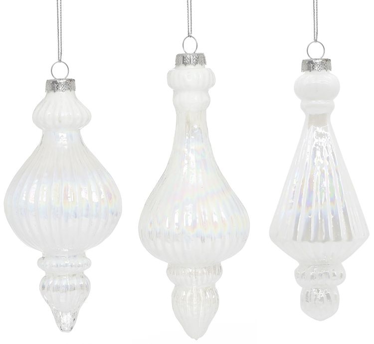 Iced  Teardrop Ornament, Assortment of 3 - 5-6 Inches