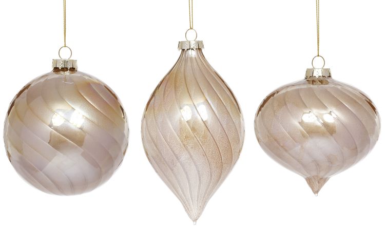 Shiny Swirl  Ornament, Assortment of 3 - 4-6 Inches