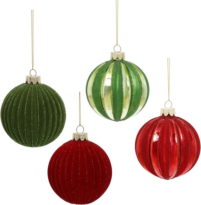 Christmas Fluted Ball Ornament, Assortment of 4 - 4 Inches