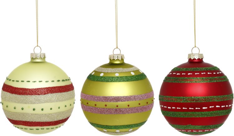 Christmas Themed Ball Ornament, Assortment of 3 - 4 Inches