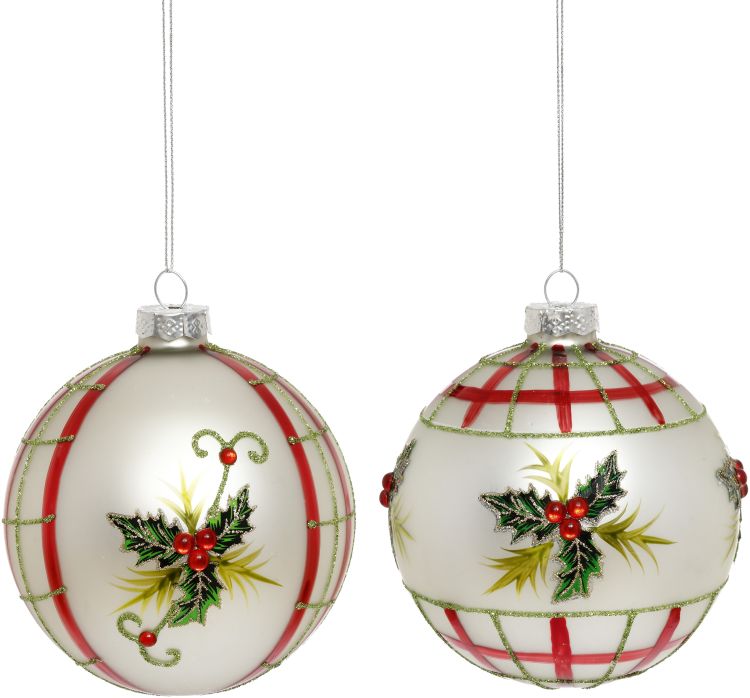 Holly Berry Plaid Ornament, Assortment of 2 - 4 Inches