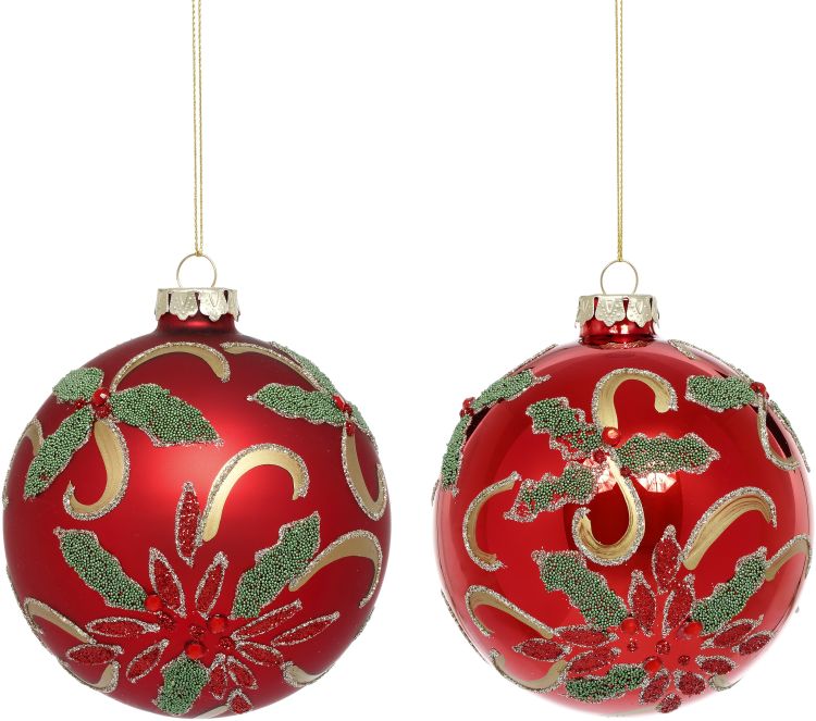 Poinsettia Jewell Ball Ornament, Assortment of 2 - 4 Inches