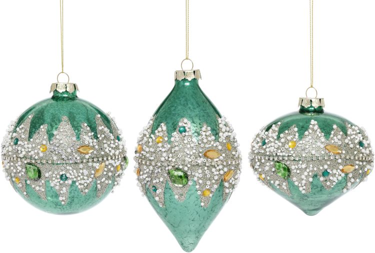 Banded Floral  Ornament, Assortment of 3 - 4-5 Inches