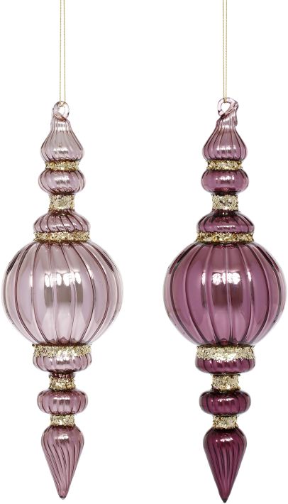 Shiny Pink Swirl Finial Ornament, Assortment of 2 - 9 Inches