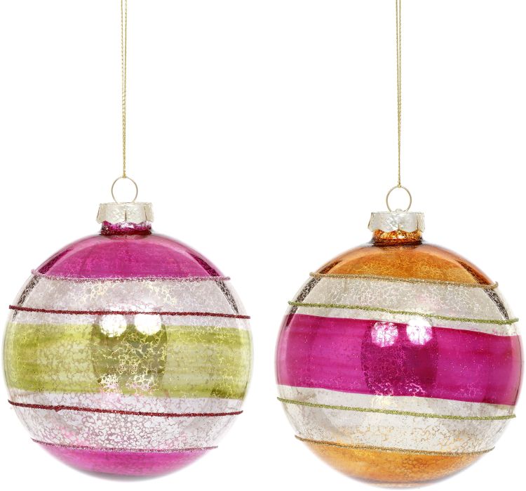 Pastel Striped Ball Ornament, Assortment of 2 - 4 Inches