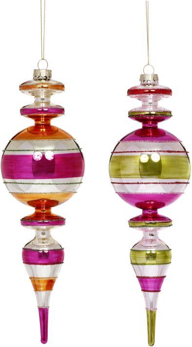 Pastel Striped Finial Ornament, Assortment of 2 - 10 Inches