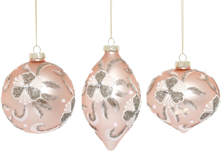 Fancy Glittered Ornament, Assortment of 3 - 4-5 Inches