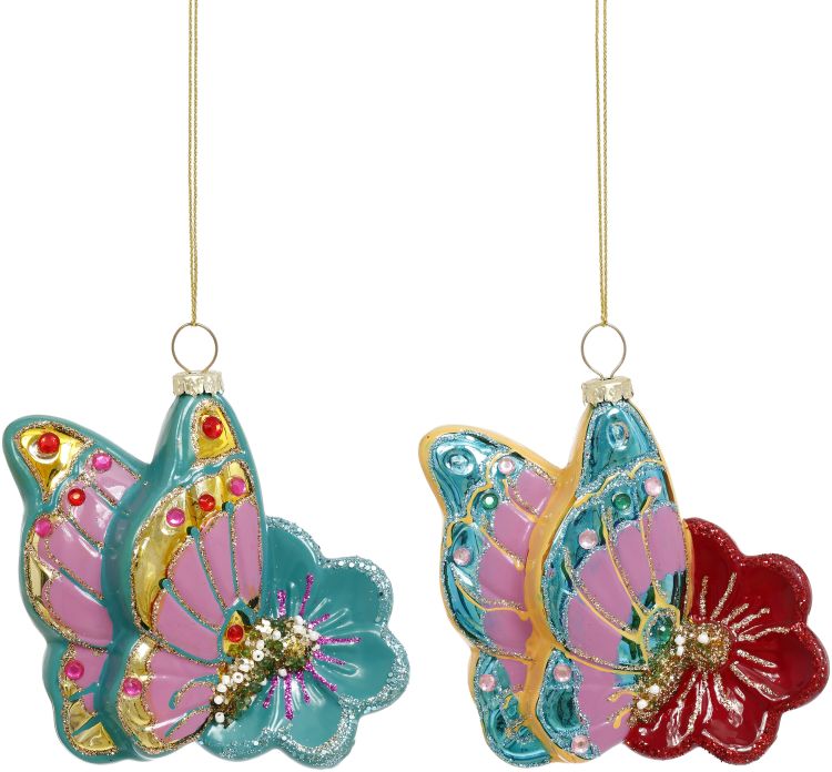Butterfly Floral Ornament, Assortment of 2 - 4 Inches