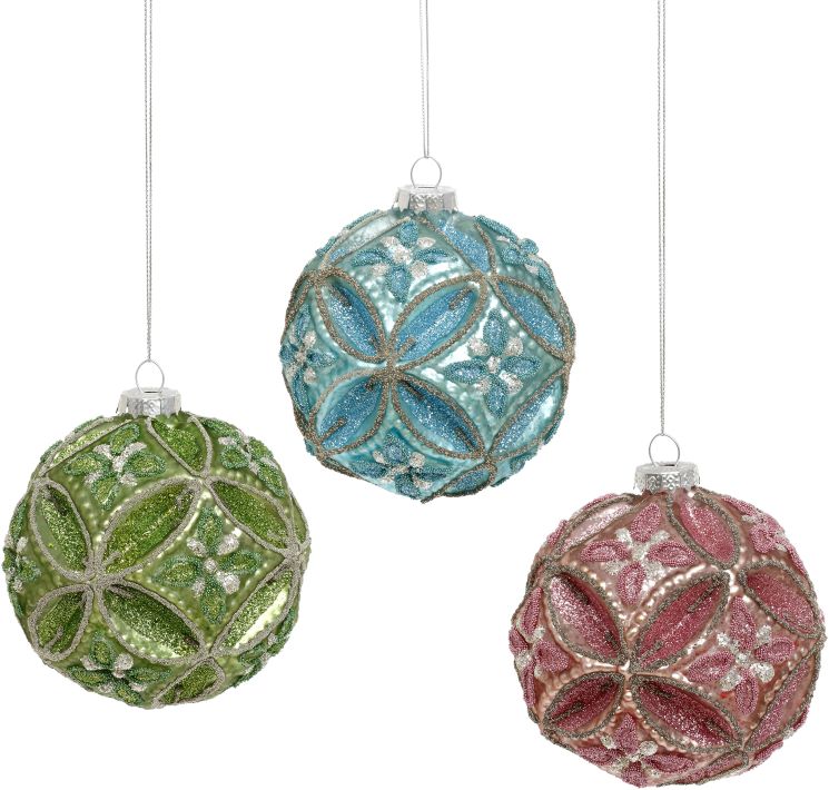 Poinsettia Glittered Ornament, Assortment of 3 - 4 Inches