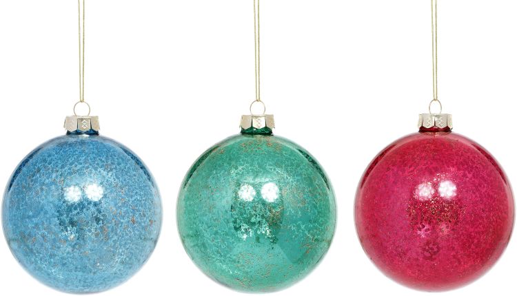 Crackled Ball Ornament, Assortment of 3 - 4 Inches